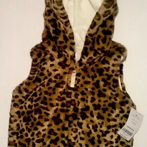 Leopard Print Faux Fur Vest with Hood